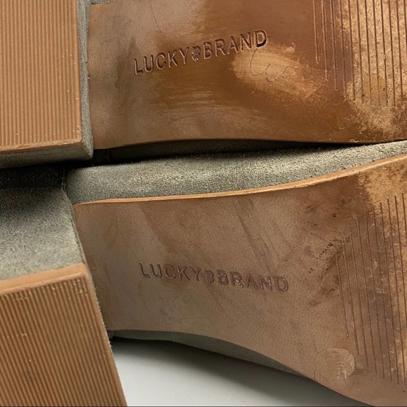 LUCKY BRAND Ravynn Gray Leather Upper Block Heel Ankle Boots, Size 12 - Picture 8 of 12